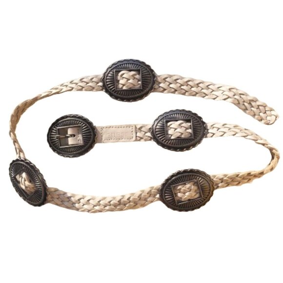 Guess made in Italy woven Boho silver color metal concho leather belt - Picture 1 of 12